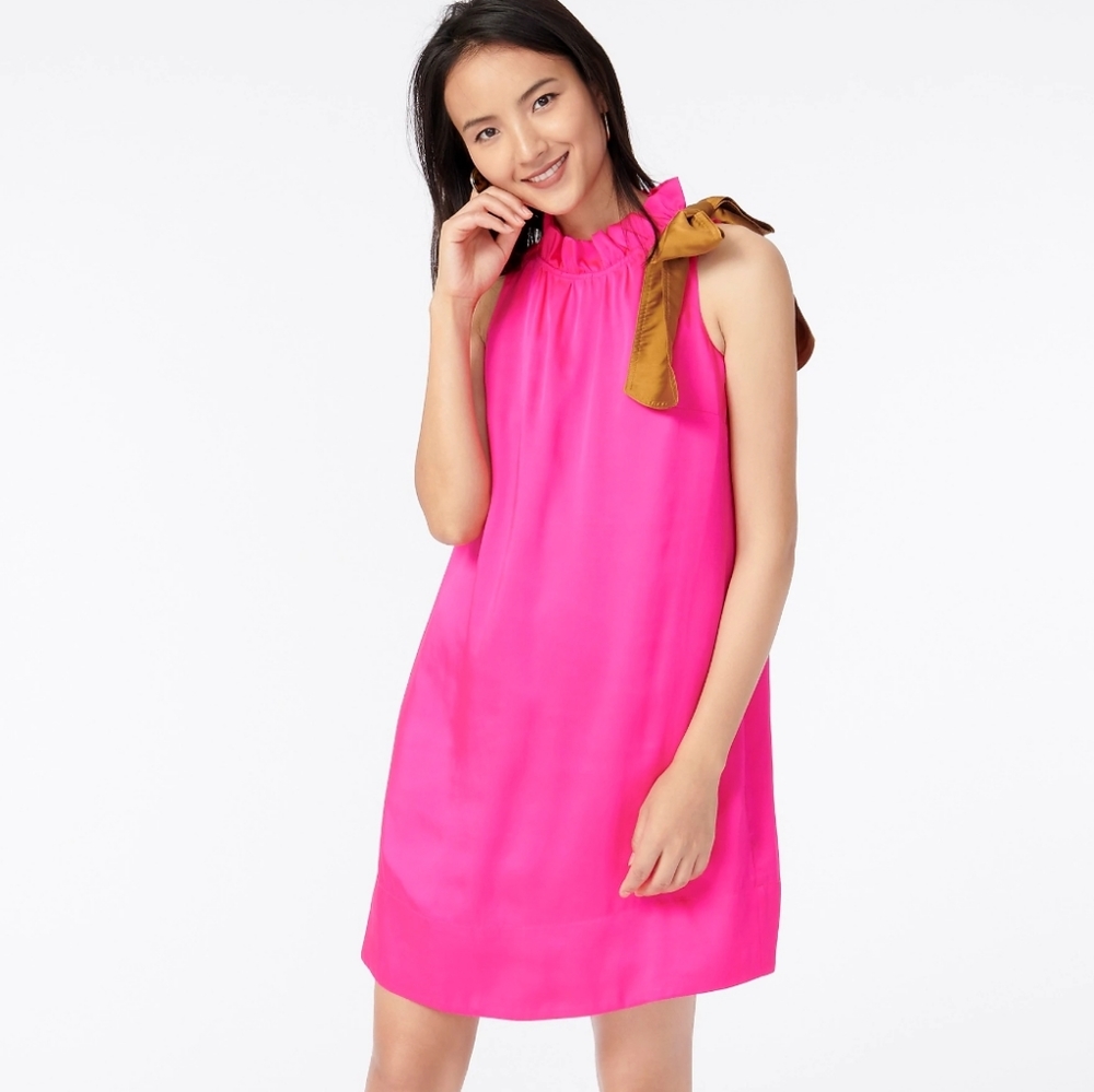 J.Crew Swingy Bow-neck Shift Dress Neon Fuscia